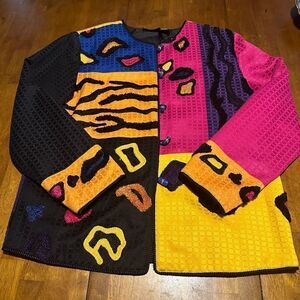 Vtg Julia Kim Blazer Womens Textured Appliqued Embroidered Buttons Oversized S